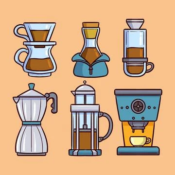 Flat design coffee brewing methods collection Stock Illustration