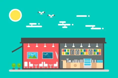 Flat design of coffee shop interior Stock Illustration