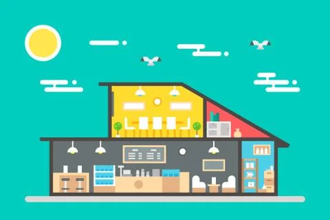 Flat design of coffee shop interior Stock Illustration