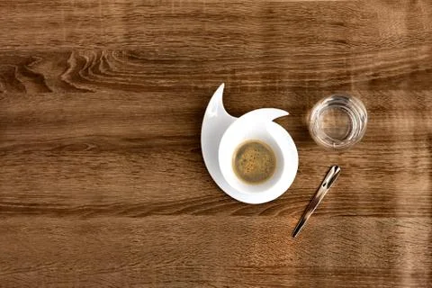Flat design coffee for with water and smatphone Stock Photos