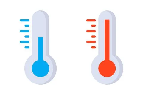 Flat design cold thermometer and hot thermometer icon set. Temperature. Vecto Stock Illustration