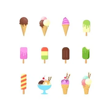 Flat design collection of sweet ice cream set Stock Illustration