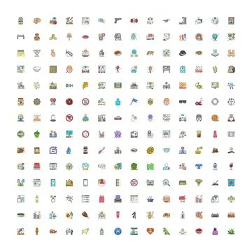 Flat design colorful web icons collection set Stock Illustration