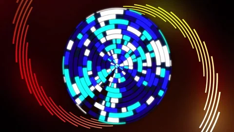 Flat design concentric circle pattern spinning over dark gradient backdrop with Stock Footage 308068846