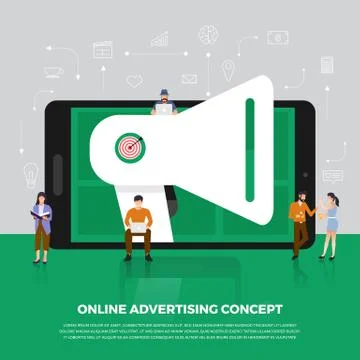 Flat design concept advertising digital marketing.  Group people development Stock Illustration