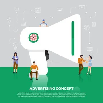 Flat design concept advertising digital marketing.  Group people development Stock Illustration