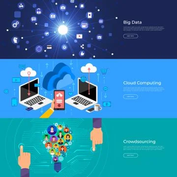 Flat design concept big data, cloud computing and crowdsourcing. Vector Illus Stock Illustration