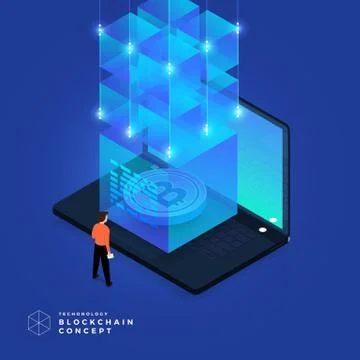 Flat design concept blockchain and cryptocurrency technology. Composition for Stock Illustration