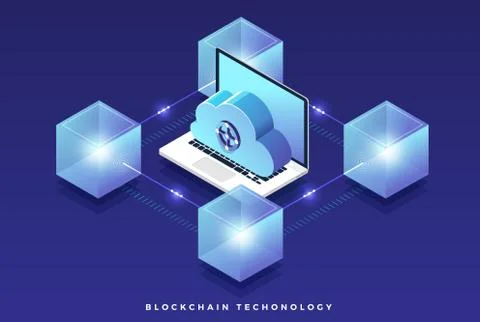 Flat design concept blockchain and cryptocurrency technology. Composition for Stock Illustration