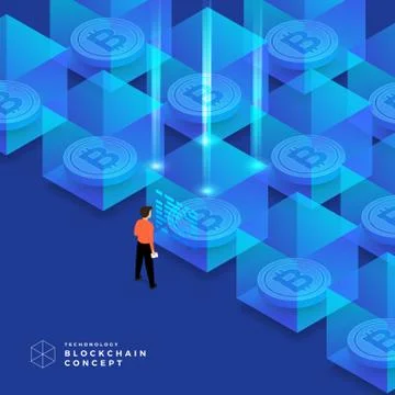 Flat design concept blockchain and cryptocurrency technology. Composition for Stock Illustration