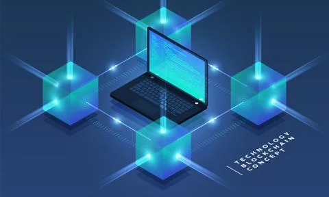 Flat design concept blockchain and cryptocurrency technology. Composition for Stock Illustration
