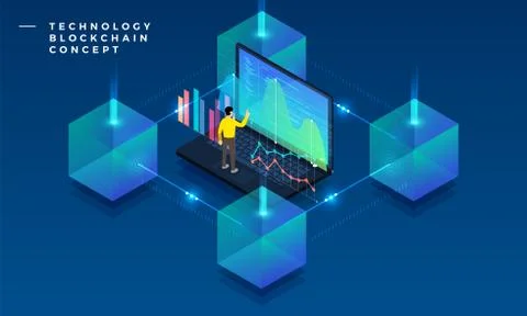 Flat design concept blockchain and cryptocurrency technology. Composition for Stock Illustration