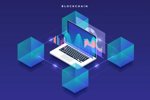 Flat design concept blockchain and cryptocurrency technology. Composition for Stock Illustration