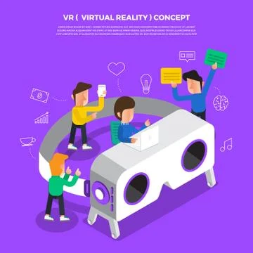 Flat design concept brainstorm working on desktop icon VR. Vector illustrate. イラスト素材