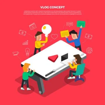 Flat design concept brainstorm working on desktop icon Video. Vector illustra Stock Illustration