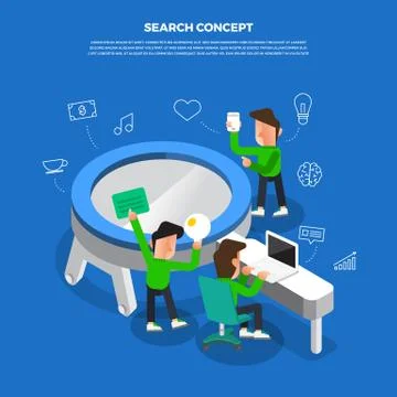 Flat design concept brainstorm working on desktop icon Search. Vector illustr Stock Illustration