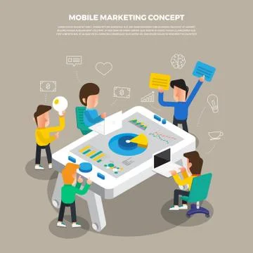 Flat design concept brainstorm working on desktop icon Mobile Digital Marketi Stock Illustration