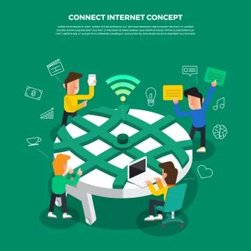 Flat design concept brainstorm working on desktop icon Conect Internet. Vecto Stock Illustration