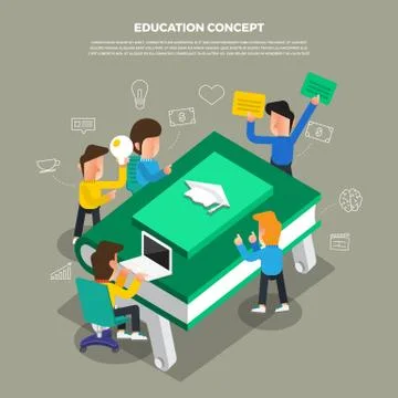 Flat design concept brainstorm working on desktop icon Education. Vector illu Stock Illustration