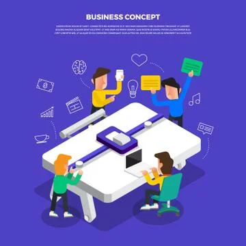 Flat design concept brainstorm working on desktop icon Business. Vector illus Stock Illustration
