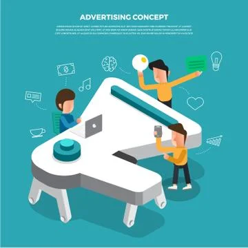Flat design concept brainstorm working on desktop icon Advertising. Vector il Stock Illustration
