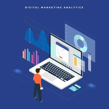 Flat design concept business strategy. 3d isometric flat design. Analysis dat Stock Illustration