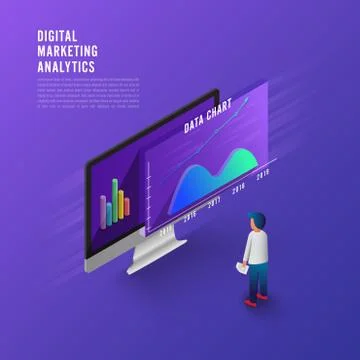 Flat design concept business strategy. 3d isometric flat design. Analysis dat Stock Illustration