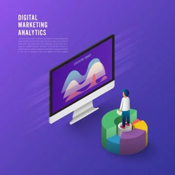 Flat design concept business strategy. 3d isometric flat design. Analysis dat Stock Illustration
