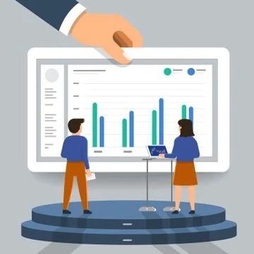 Flat design concept businessman analysis digital data. Vector illustrate Stock Illustration