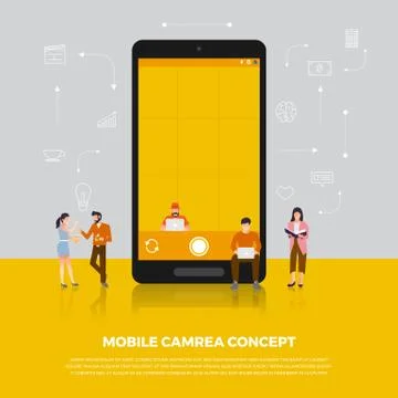 Flat design concept camera mobile. Group people develop icon camera mobile de Stock Illustration