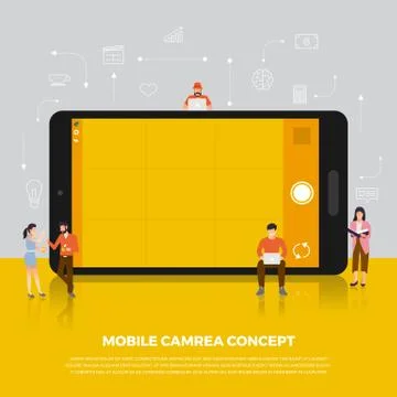 Flat design concept camera mobile. Group people develop icon camera mobile de Stock Illustration