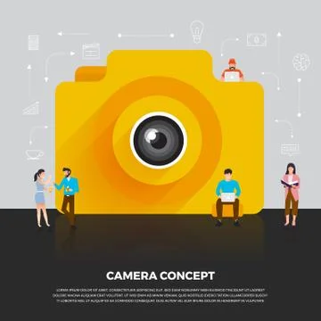 Flat design concept camera mobile. Group people develop icon camera mobile de Stock Illustration