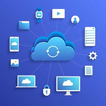 Flat design concept cloud computing technology users network configuration is 스톡 일러스트