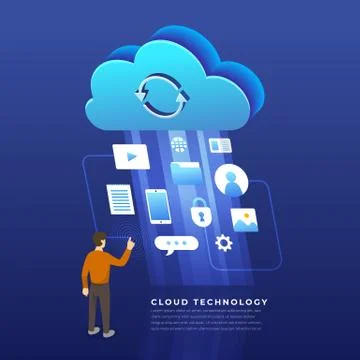 Flat design concept cloud computing technology users network configuration is Stock Illustration