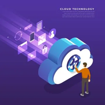 Flat design concept cloud computing technology users network configuration is Stock Illustration