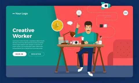 Flat design concept creative worker. Vector illustrate. Stock Illustration