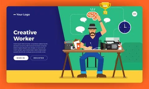 Flat design concept creative worker. Vector illustrate. Stock Illustration