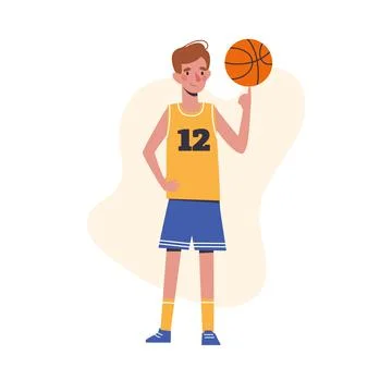 Flat design concept with cute baby spinning ball on finger. Little boy plays Stock Illustration