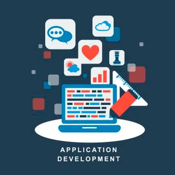 Flat design concept of development process an application Stock Illustration