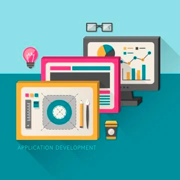 Flat design concept of development process an application Stock Illustration