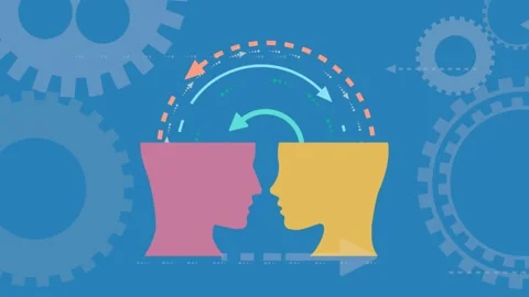 Flat design concept of exchange of ideas, experiences and thoughts. 2D animat Stock Footage 138786426