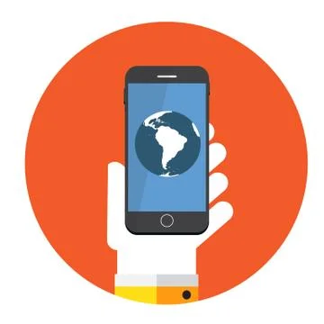 Flat Design Concept Globe Icon Vector Illustration With Long Sha 스톡 일러스트