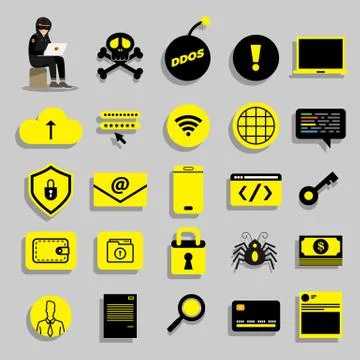 Flat design concept hacker activity cyber thief on internet device. Vector il Stock Illustration