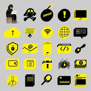 Flat design concept hacker activity cyber thief on internet device. Vector il Stock Illustration