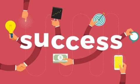 Flat design concept hand create symbol icon and words success. Vector illustr Stock Illustration