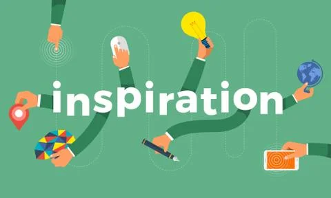 Flat design concept hand create symbol icon and words inspiration. Vector ill Stock Illustration