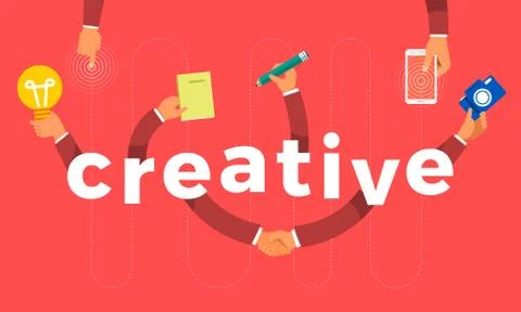 Flat design concept hand create symbol icon and words creative. Vector illust Stock Illustration