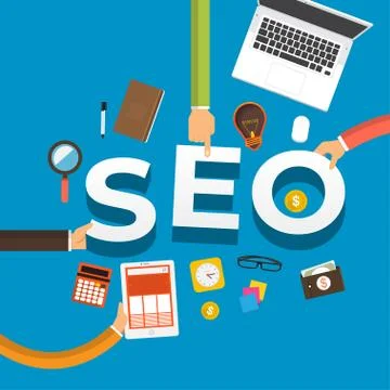 Flat design concept hand create SEO. Vector illustrations. Stock Illustration