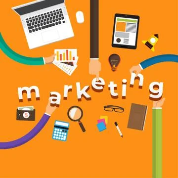 Flat design concept hand create marketing. Vector illustrations. Stock Illustration
