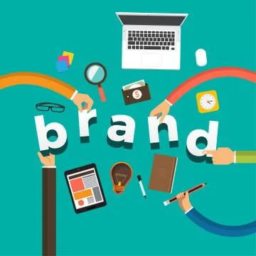 Flat design concept hand create brand. Vector illustrations. Stock Illustration